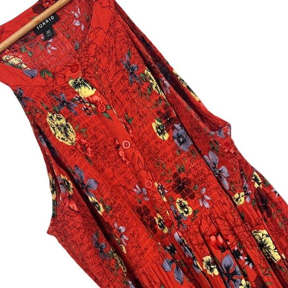 Torrid Women's 00 (M/10) Floral Smocked Gauze Sleeveless Peplum Boho Tank Top - Picture 1 of 12